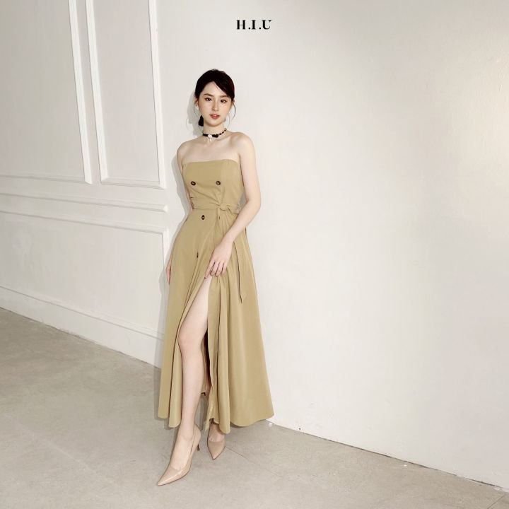 Váy nữ cup ngực dáng dài midi Beige Dress H.I.U Fashion , đàm dự ...