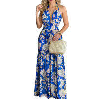 ไมล์®ผู้หญิงพิมพ์ลายดอกไม้ Halter ฤดูร้อน Backless Hem ขนาดใหญ่ชุดสำหรับ Beach