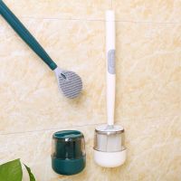 ✔ No Punching Push Toilet Brush Wall Mounted Long Handle Silicone Toilet Cleaning Brush with Base Portable Bathroom Accessories