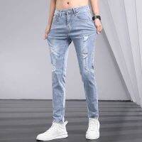 Spot high-quality mens spring stretch jeans mens Korean version of the trend online celebrity fashion 2022 Chao nd slim trousers leg high-end denim