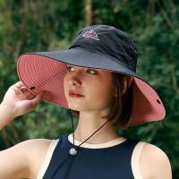 Summer 12Cm Large Brim Sun Hat For Women Men Color Blocking Design Outdoor Waterproof Hiking Fishing Cap Foldable Bucket Hat