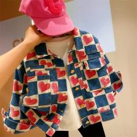 2023 Infant Boys Spring Autumn Coat Cotton Plaid Printed Love Jacket Turn Down Collar Pockets Children Boys Outfit