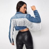 ZZOOI FTLZZ Spring Autumn Vintage Women Tassel Street Wear Jacket Casual Female Denim Cropped Jacket Single Breasted Pockets Coat