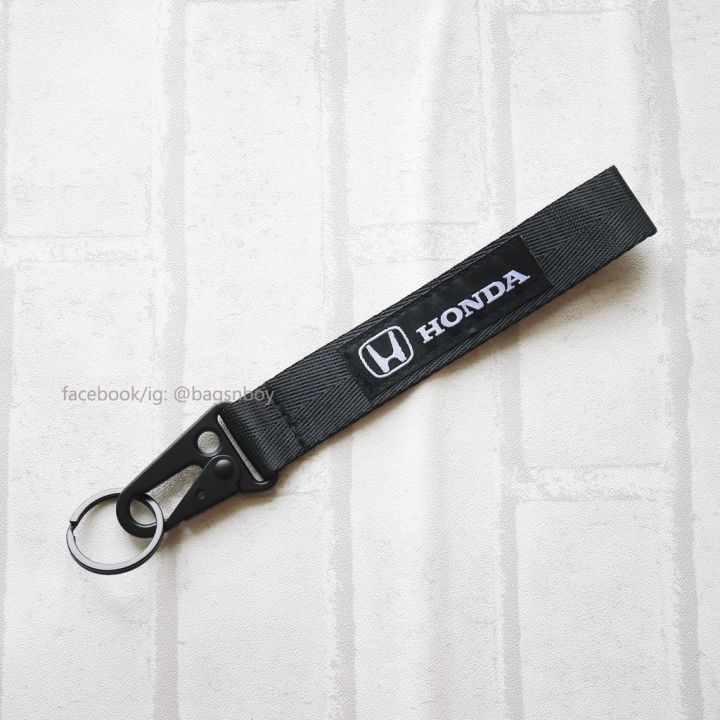 honda-h-พวงกุญแจผ้าอย่างหนา-ปักโลโก้สายยาว-20-ซม-ตะขอเกี่ยวหนา-รมดำอย่างดี