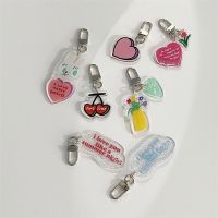 Fashion Transparent Tulip Peach Heart Bunny Keychains for Earphone Case Protective Cover Women Bag Charm Car Key Holder Keyring