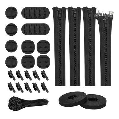 126Pcs Cord Management Organizer 4 Cable Sleeve,10 Cable Clip Holder,10Pcs and 2 Roll Tie and 100 Fastening Cable Ties