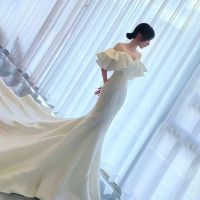 main wedding dress 2022 new bride one-shoulder mermaid light super fairy evening trailing high-end texture