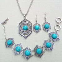 Turquoise Retro National Style Jewelry Sets Pendant Earring celet 925 Silver Necklace Fashion Charm Amulet for Men Women Gift