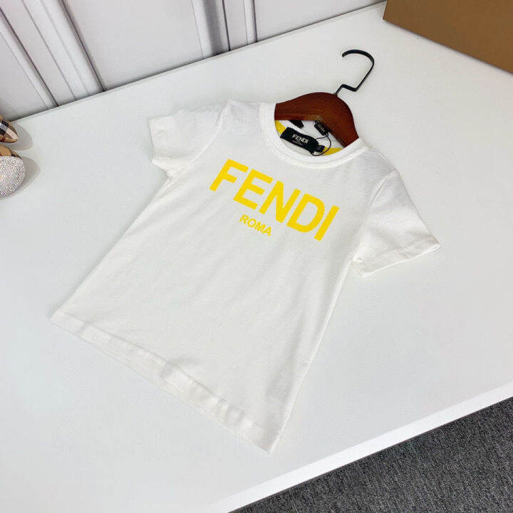 fendi-ฤดูร้อนสาวสองชิ้นชุด2022แขนสั้นเสื้อยืดกระโปรงสูทสไตล์ตะวันตกในความสะดวกสบายของเด็กโต