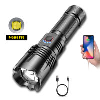 Camping &amp; Hiking Torch Light แบบพกพาไฟฉาย LED 4-Core P90ที่มีประสิทธิภาพไฟฉายกันน้ำตั้งแคมป์ซูมได้โคมไฟยูเอสบีชาร์จได้18650ไฟจักรยาน