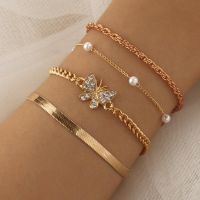 COD SDGREYRTYT [ZOMI] 4Pcs/set Ins Exquisite Full Diamond Butterfly Pearl Multilayer Bracelet Set For Women