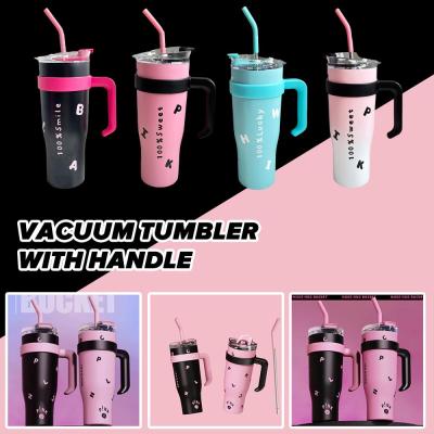 1200ML Blackpink Water Cup Stainless Steel Vacuum Mug With Drinking Tumbler Insulated Handle Cup Student Large-Capacity Q1A3