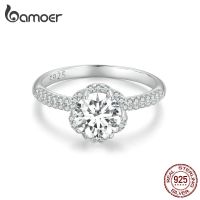 BAMOER แหวนเพชรโมอิส1.0CT ผู้หญิง D สี VVS1เพชรตัดทรงกลม EX 925เงินสเตอร์ลิงเครื่องประดับหมั้นแหวนแต่งงาน