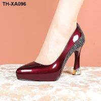 platform heels thick documentary shoes female new age season 2022 matching fashionable light mouth pointed patent leather