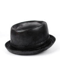 Fashion Leather Men Fedora Hat Gentleman Flat Pork Pie Hat For Dad Bowler Church Jazz Sun Hat Big 4Size S M L XL