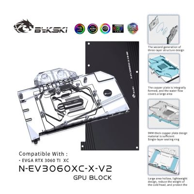 Bykski GPU Water Cooling Block สำหรับ EVGA RTX 3060Ti XC Full Cover Water Cooling Cooler พร้อมแผ่นหลัง,N-EV3060XC-X-V2