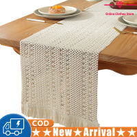 Retro Table Runner Cotton Crochet Hollow-out Table Runner With Tassels For Wedding Party Home Dining Table Decor 30 x 183cm