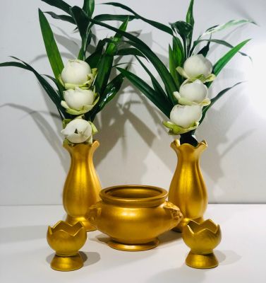 (Set กระถางธูปสีทอง) แจกันกระถางธูปโต๊ะหมู่บูชา แจกันเซรามิค กระถางธูปเซรามิค แจกันดอกไม้  ของใช้บูชาศาสนา