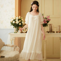 Ao Dai แขนสั้น Sleepdress ใหม่ผู้หญิงฤดูร้อนยาว Modal Sleepdress น้ำแข็งผ้าไหมศาลเจ้าหญิงหวานหลวมพลัสขนาดเสื้อผ้าบ้าน