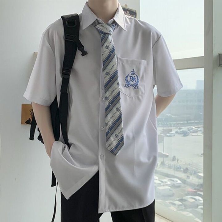 อัศวินเครื่องแบบผู้ชายแขนสั้นญี่ปุ่นเสื้อเชิ้ตสีขาวฤดูร้อนของแท้วิทยาลัย-jk-เสื้อสตรีจบการศึกษาฤดูกาลชั้นชุดเสื้อเชิ้ต