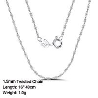 JDY6H Italian 925 Sterling Silver Chain for Pendant Necklaces 1.5mm Twisted Curb Singapore Rope Chain Fashion Jewelry SC02