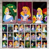 Vintage Alice In Wonderland ป้ายโลหะดีบุก-Princess Animated Classic Movie Poster - Shabby Chic Man Cave Pub Bar Club Decor