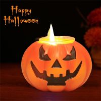 Halloween Pumpkin Candle Ghost Face Tea Light Candles Candlestick Resin Tealight Holders for Fall Festival Party Supplies Props