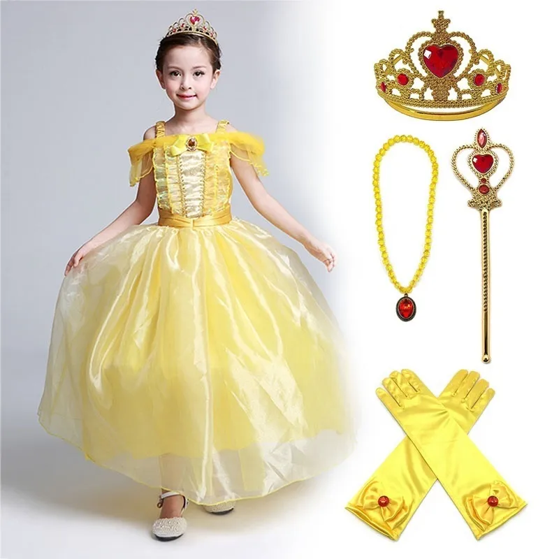Girls Yellow Princess Belle Dress Up Set Beauty And The Beast Costume Dress And 4 Sets For 3 9 Years Old Lazada Ph