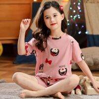 Uniqlo High quality new childrens short-sleeved suit pure cotton pajamas summer thin section girls home clothes set female treasure short-sleeved childrens air-conditioning suit original