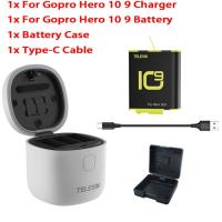 1B 1B สำหรับ Gopro 10 9,สำหรับ Gopro 10 9 Telegin 3แพ็คแบตเตอรี่1750Mah Gopro 11 10 9ช่องชาร์จ3ช่องเครื่องอ่านบัตร TF กล่องชาร์จสำหรับ Go Pro Hero 11 10 9สีดำ