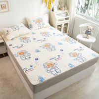 ✉❒☢ Summer Ice Silk Latex Mat Kids Fitted Sheet Mattress Cover Bed Sheet Pillowcases Bed Linen Cool Bed Cover Sleeping Mat Foldable