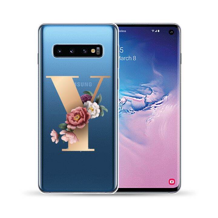 shine-electron-เคสซิลิโคนลายดอกไม้ตัวอักษรภาษาอังกฤษ26ตัว-เคส-s10-samsung-galaxy-s9-s20-plus-ultra-5g-s10e