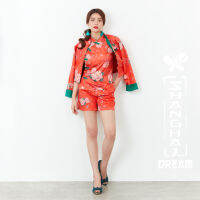 Woman Shanghai Dream Shorts - Silky Satin กางเกงขาสั้นสไตล์จีน ผ้าพิมพ์ลายดอกโบตั๋น