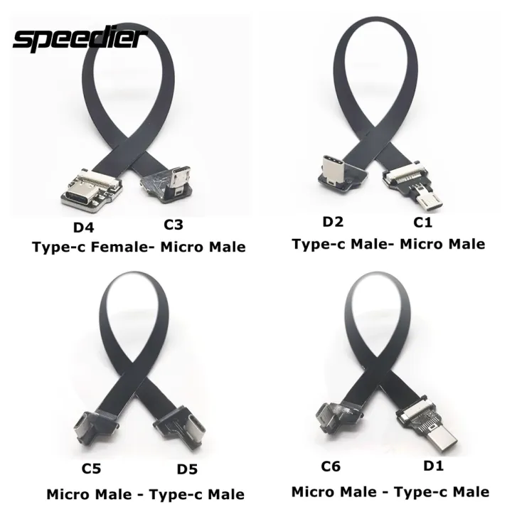 Flat Flexible Ultra Thin Micro USB Type C Ribbon Cable 90 Degree Up