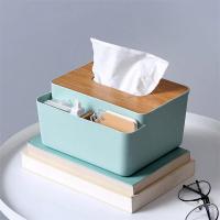 Multi-compartments Creative Tissue Box Desktop Wooden Lid Coffee Table Paper Remote Control Phone Storage Box Home Decor