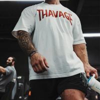 Fitness Thavage Shirt Men Running Sports Loose Oversized T-shirt Short Sleeve Cotton Summer Men 39;s Bodybuilding Workout Top Men 39;s