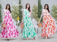 D23-025 Maxi Dress แม็กซี่เดรสแขนกุดระบาบรอบ