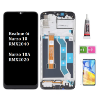 จอแอลซีดีพร้อมกรอบเดิมสำหรับ Realme 6i Narzo 10 RMX2040 Narzo 10A RMX2020จอแสดงผล LCD พร้อมชุดประกอบหน้าจอสัมผัส