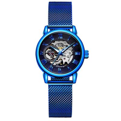 （A Decent035）FORSINING BlueWomen WatchesLuxury Skeleton Mechanical Wristwatch SimpleLadies Clock Zegarek Damski 2020