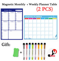 2Pcs Magnetic Monthly + Weekly Planner Table Dry Erase Whiteboard Fridge Sticker A3 Size 11.69" X 16.53" Schedules Message Board