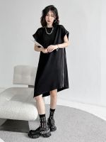 XITAO Dress Black Casual Loose Zipper T-shirt Dress