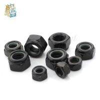 50Pcs DIN985 M3 M4 M5 M6 M8 Black Carbon Steel Nylon Self-locking Hex Nuts Locknut Slip Lock Nut Nails  Screws Fasteners