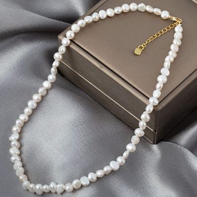 Real Natural Baroque Freshwater Pearl Choker Necklace for Women Girl GiftPopular White AA 8-9mm Pearl Jewelry Necklace