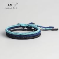 AMIU กำไลธิเบตถัก3ชิ้นสำหรับสตรีผู้ชายสร้อยข้อมือของขวัญ