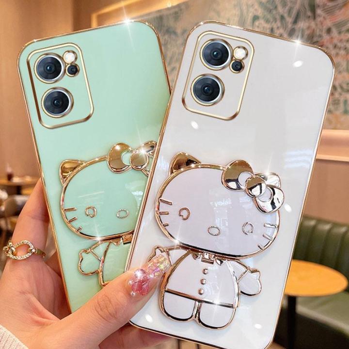 folding-makeup-mirror-phone-case-for-oppo-reno-7-pro-5g-reno-7se-5g-case-fashion-cartoon-cute-cat-multifunctional-bracket-plating-tpu-soft-cover-casing