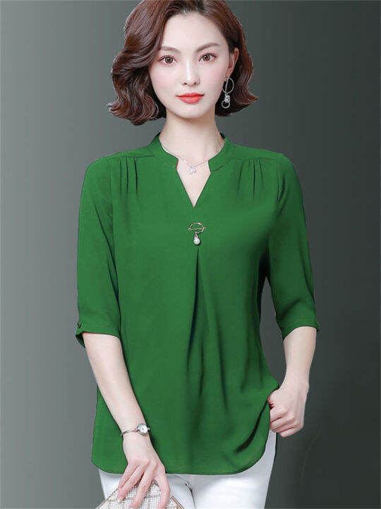 5xl-oversize-women-spring-summer-style-chiffon-blouses-shirts-lady-casual-half-sleeve-v-neck-loose-style-blusas-tops-df2867