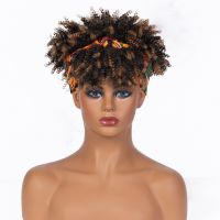 African Hair Band Wig Headband Gradual Dark Brown Small Curly Wigs Headcover Afro Kinky Hairs