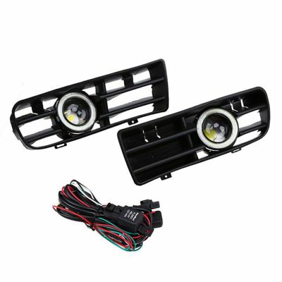 LED Fog Lights Angel Eyes Lamp Grill Car Front Bumper Grille Cover with Wire Kit for VW Golf MK4 1998-2004