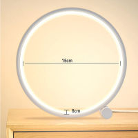 USB Modern Table Lamp Circular Desk Lamp TouchButton Switch Bedside Night Light 15cm for Childrens Reading Studying NightLight