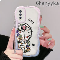 เคส Chenyyka สำหรับ VIVO Y20 Y20i Y20s Y12s Y20 2021 Y11s Y12A Y20T Y20S เมตร Y20S เคสซิลิโคนดอกไม้โดราเอมอนที่สวยงามเคสโทรศัพท์โปร่งใสซิลิโคนหนาป้องกันการตกขอบคลื่นที่มีสีสันเนื้อครีมเคสนิ่ม